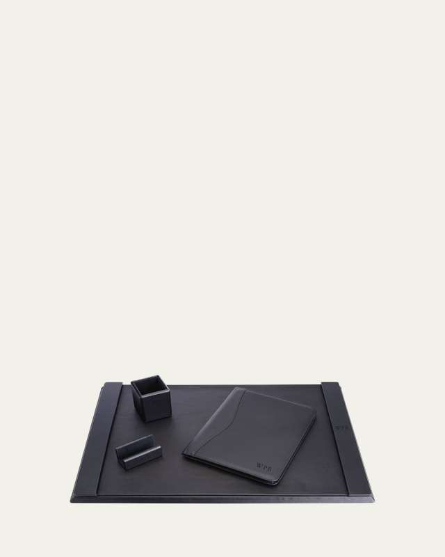 Monogrammed Leather Executive Portfolio & Desk Accesory Set